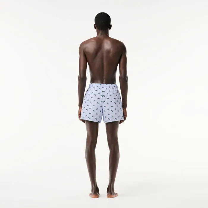 Shorts and Swim Men Lacoste Men039s Crocodile Print Swim Trunks Light Blue White T69