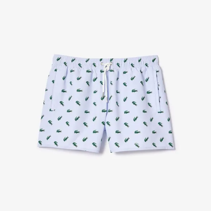 Shorts and Swim Men Lacoste Men039s Crocodile Print Swim Trunks Light Blue White T69