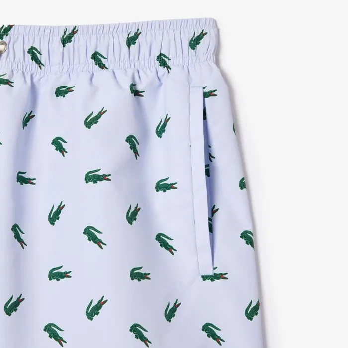 Shorts and Swim Men Lacoste Men039s Crocodile Print Swim Trunks Light Blue White T69