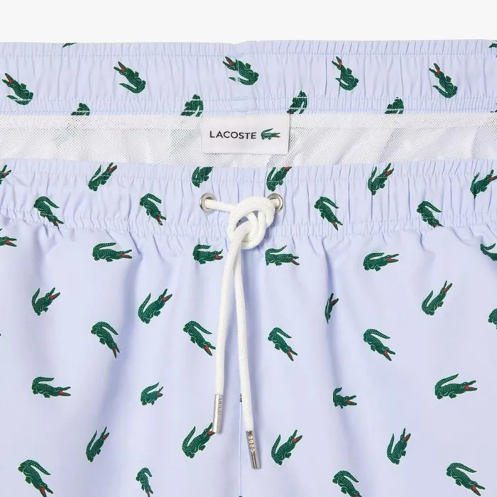 Shorts and Swim Men Lacoste Men039s Crocodile Print Swim Trunks Light Blue White T69