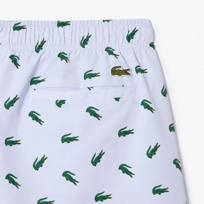 Shorts and Swim Men Lacoste Men039s Crocodile Print Swim Trunks Light Blue White T69