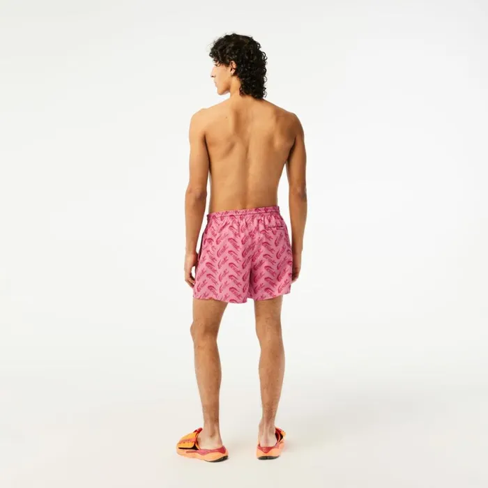 Shorts and Swim Men Lacoste Mens Printed Swim Trunks Red Pink Ay1
