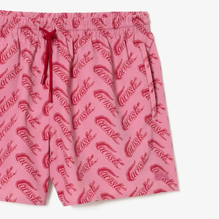 Shorts and Swim Men Lacoste Mens Printed Swim Trunks Red Pink Ay1