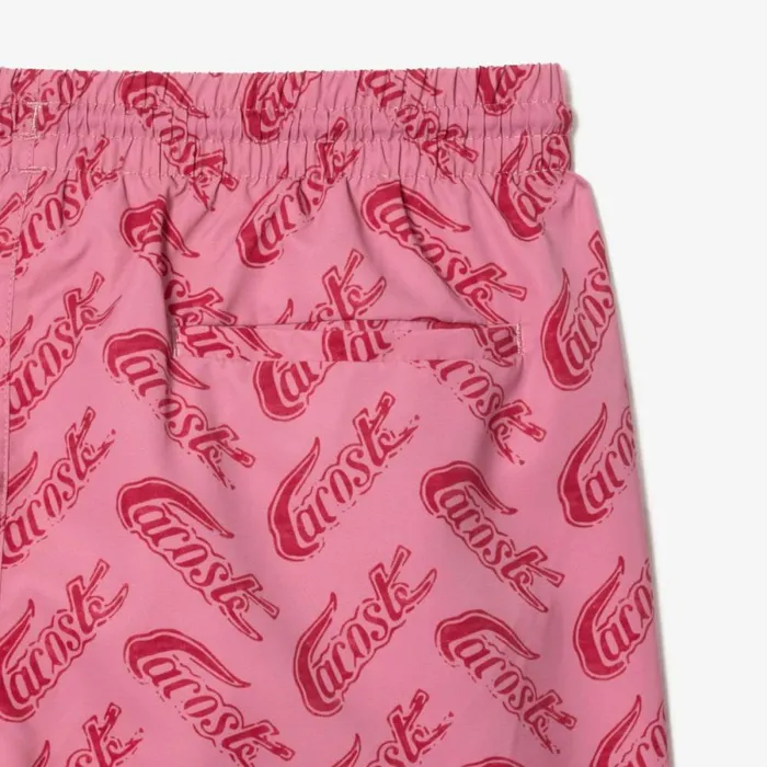 Shorts and Swim Men Lacoste Mens Printed Swim Trunks Red Pink Ay1