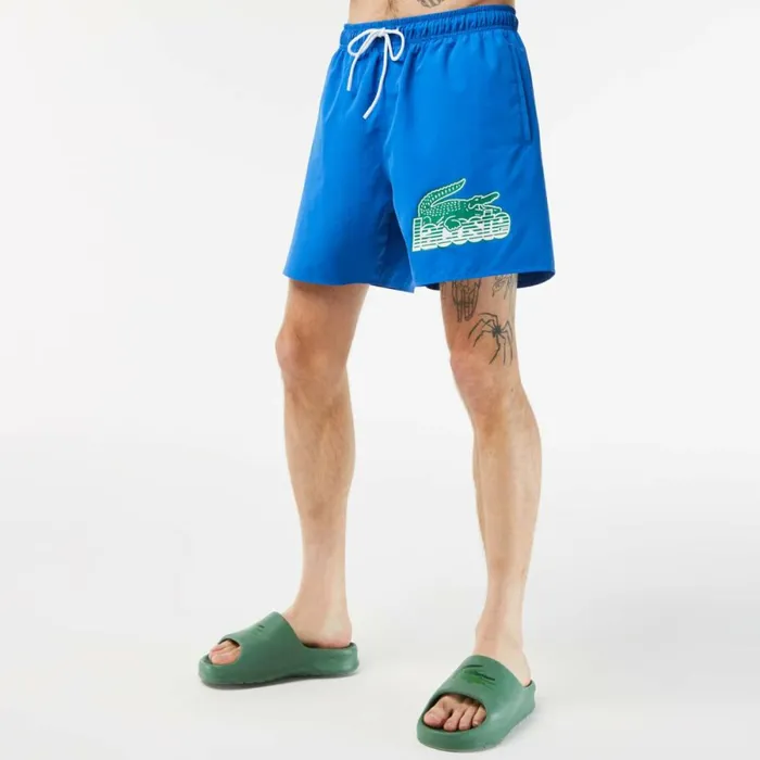 Shorts and Swim Men Lacoste Mens QuickDry Swim Trunks With Travel Bag Kingdom Blue Kxb