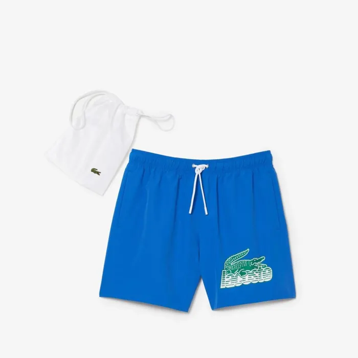 Shorts and Swim Men Lacoste Mens QuickDry Swim Trunks With Travel Bag Kingdom Blue Kxb