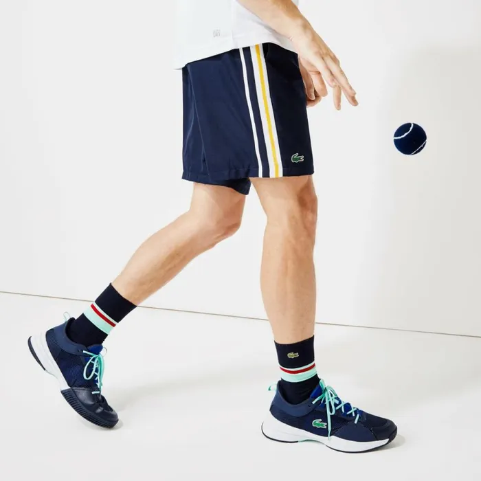 Shorts and Swim Men Lacoste Mens SPORT Contrast Bands Lightweight Shorts Navy Blue Yellow White Apk