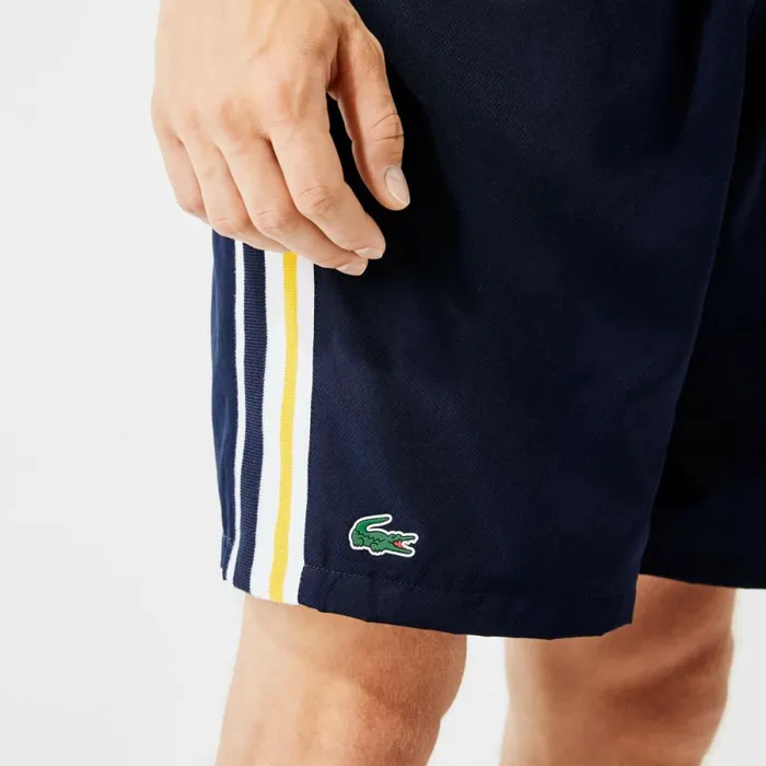 Shorts and Swim Men Lacoste Mens SPORT Contrast Bands Lightweight Shorts Navy Blue Yellow White Apk