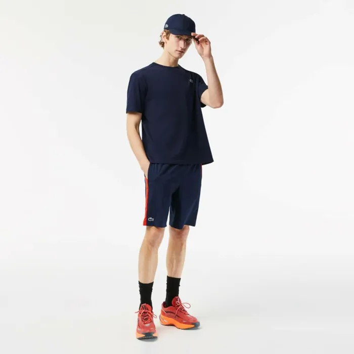Shorts and Swim Men Lacoste Mens Tennis Shorts Navy Blue Red Orange Xii