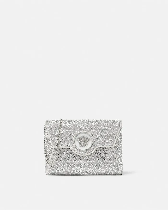 Shoulder and Crossbody Women Versace Crystal La Medusa Envelope Clutch White