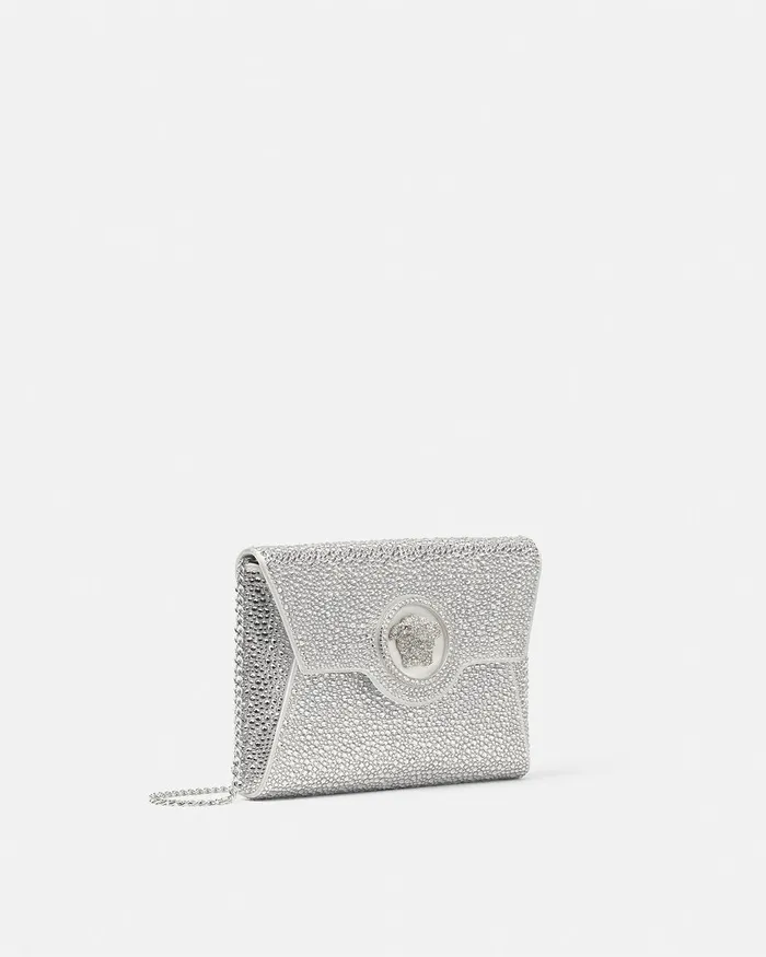 Shoulder and Crossbody Women Versace Crystal La Medusa Envelope Clutch White