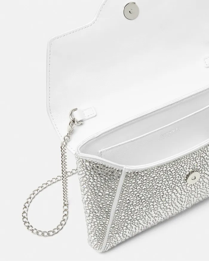Shoulder and Crossbody Women Versace Crystal La Medusa Envelope Clutch White