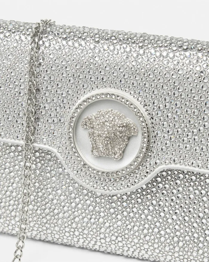 Shoulder and Crossbody Women Versace Crystal La Medusa Envelope Clutch White