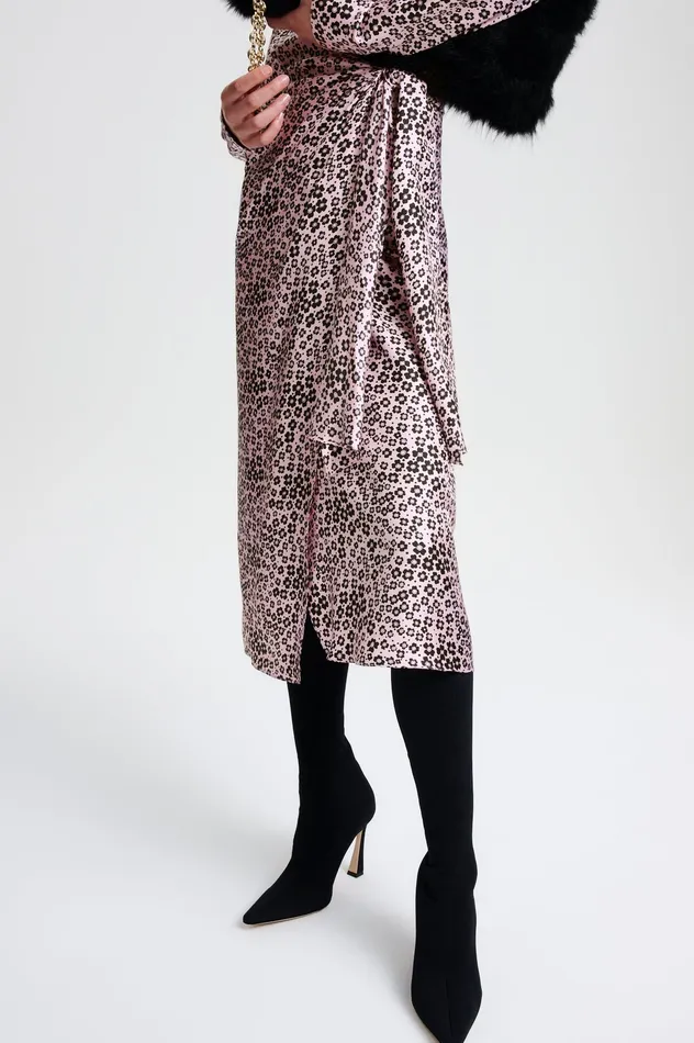 SILK FLORAL WRAP DRESS PINKBLACK Dresses Scanlan Theodore Women SILK FLORAL WRAP DRESS PINKBLACK Dresses Scanlan Theodore Women