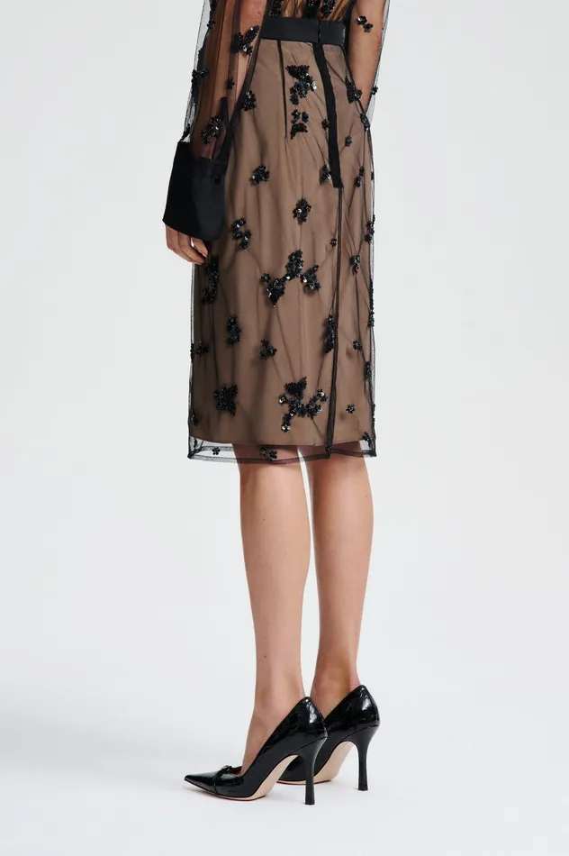 Skirts BEADED TULLE PENCIL SKIRT BLACK 8211 Scanlan Theodore Women Skirts BEADED TULLE PENCIL SKIRT BLACK 8211 Scanlan Theodore Women