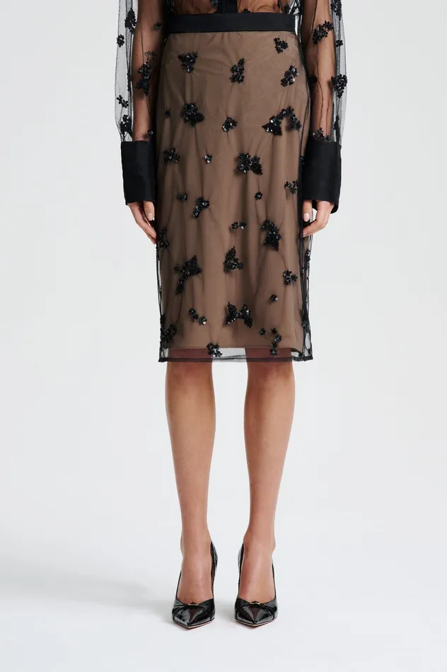 Skirts BEADED TULLE PENCIL SKIRT BLACK 8211 Scanlan Theodore Women Skirts BEADED TULLE PENCIL SKIRT BLACK 8211 Scanlan Theodore Women