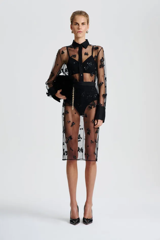 Skirts BEADED TULLE PENCIL SKIRT BLACK 8211 Scanlan Theodore Women Skirts BEADED TULLE PENCIL SKIRT BLACK 8211 Scanlan Theodore Women