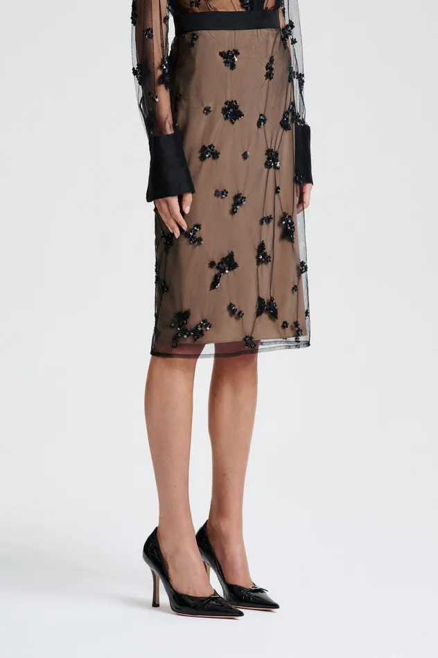 Skirts BEADED TULLE PENCIL SKIRT BLACK 8211 Scanlan Theodore Women Skirts BEADED TULLE PENCIL SKIRT BLACK 8211 Scanlan Theodore Women