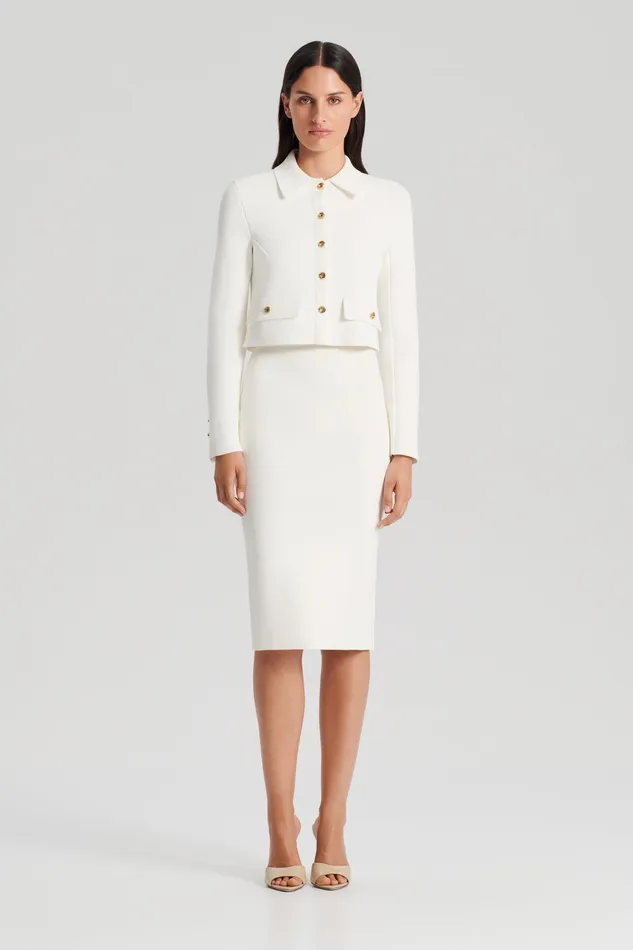 Skirts CREPE KNIT SLIT BACK SKIRT CREAM Scanlan Theodore Women