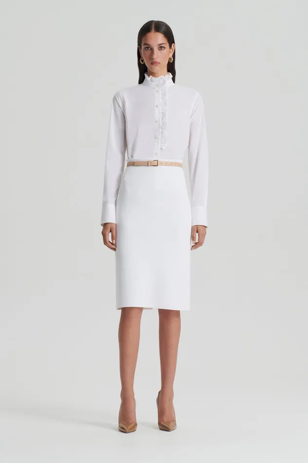 Skirts Scanlan Theodore Women CREPE KNIT PENCIL SKIRT WHITE