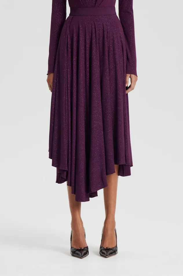 Skirts Scanlan Theodore Women TINSEL DRAPE SKIRT AUBERGINE Skirts Scanlan Theodore Women TINSEL DRAPE SKIRT AUBERGINE