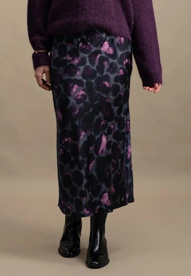 Skirts Women FYNCHHATTON Midi Satin Skirt Made Of Viscose With Leopard Pattern Mauve Rose