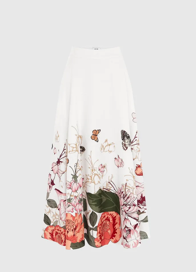 Skirts Women LEO LIN Irene Midi Skirt 8211 Lush Print in White