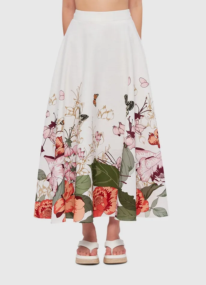 Skirts Women LEO LIN Irene Midi Skirt 8211 Lush Print in White