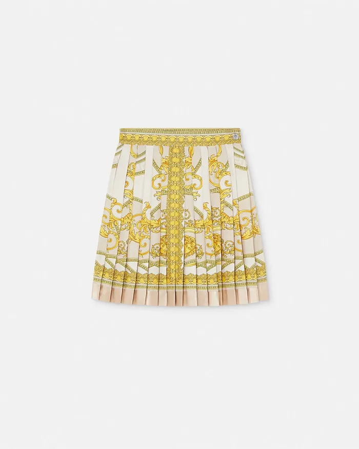 Skirts Women Versace La Coupe Des Dieux Silk Pleated Skirt Goldprint