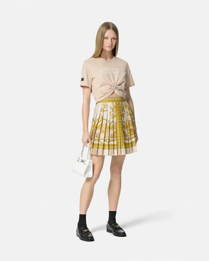 Skirts Women Versace La Coupe Des Dieux Silk Pleated Skirt Goldprint