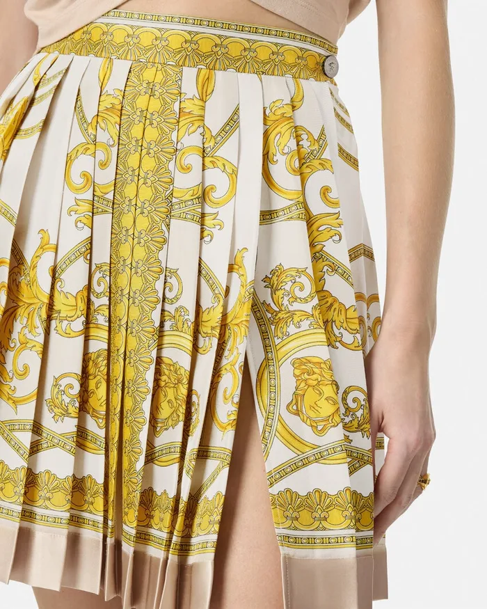 Skirts Women Versace La Coupe Des Dieux Silk Pleated Skirt Goldprint