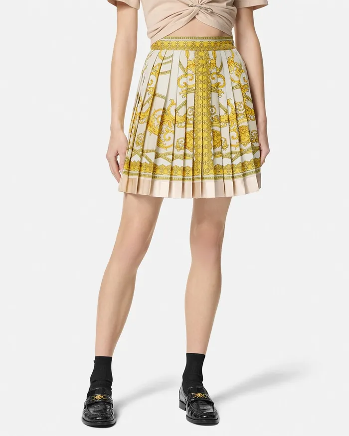 Skirts Women Versace La Coupe Des Dieux Silk Pleated Skirt Goldprint