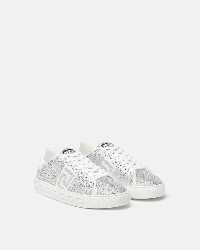 Sneakers Women Versace Crystal Greca Sneakers Blackwhite