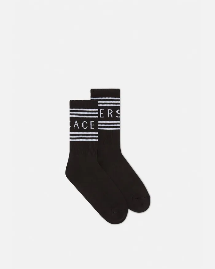 Socks WomenMen Versace 90s Vintage Logo Socks Black
