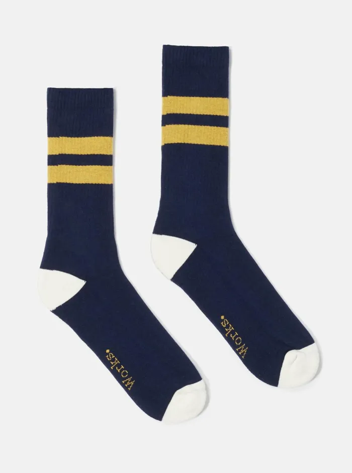 Sport Sock In NavyYellow Cotton Rib Men Universal Works Socks