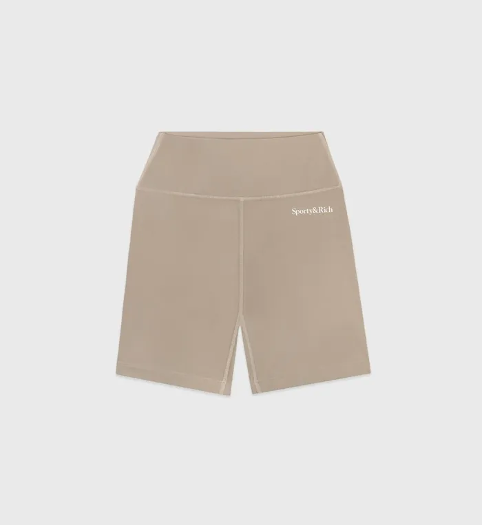 Sporty and Rich Activewear Women Serif Logo Biker Short 8211 ElephantWhite