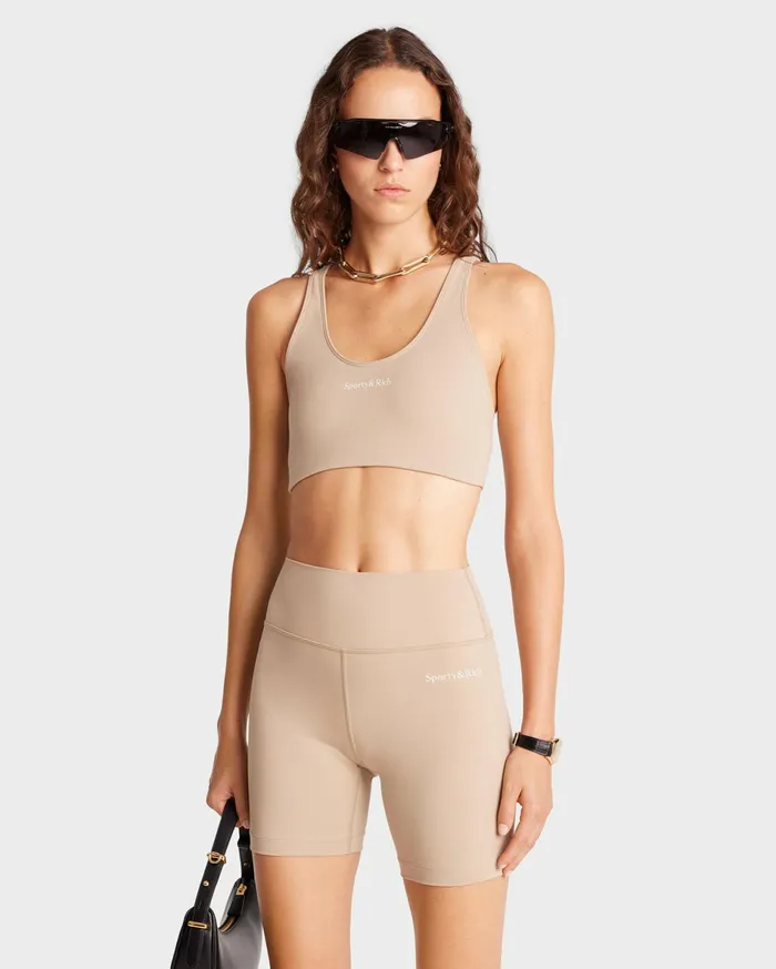 Sporty and Rich Activewear Women Serif Logo Biker Short 8211 ElephantWhite