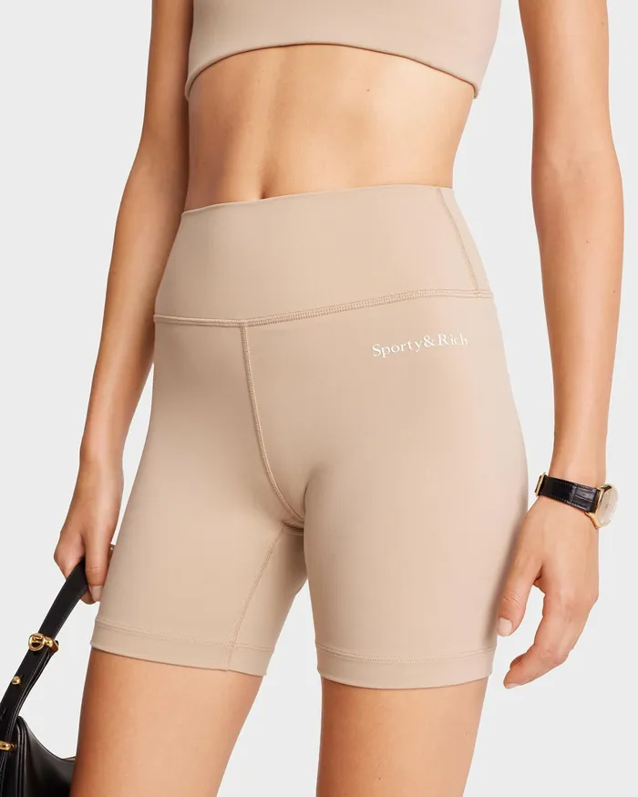 Sporty and Rich Activewear Women Serif Logo Biker Short 8211 ElephantWhite