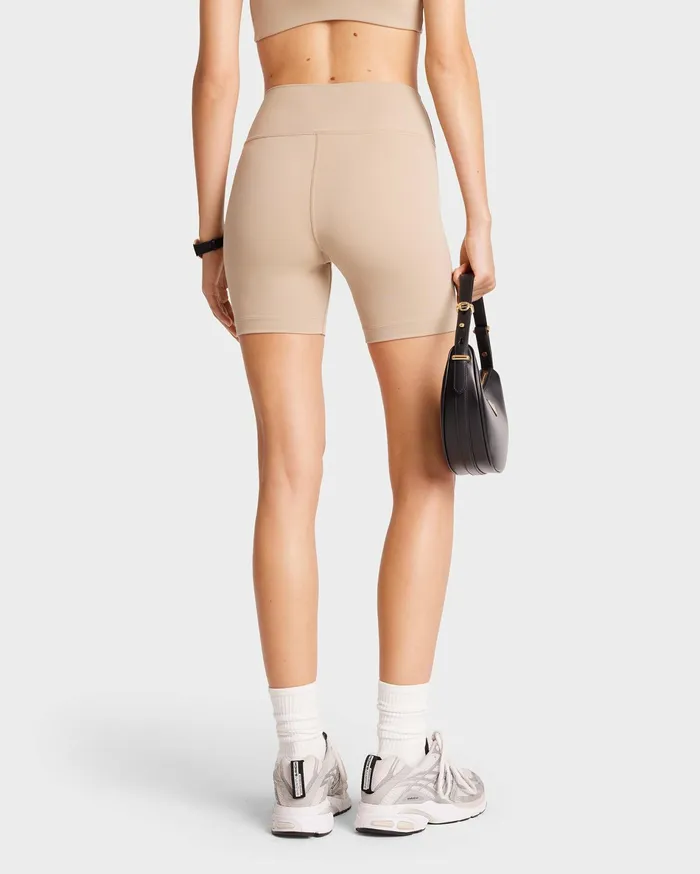 Sporty and Rich Activewear Women Serif Logo Biker Short 8211 ElephantWhite
