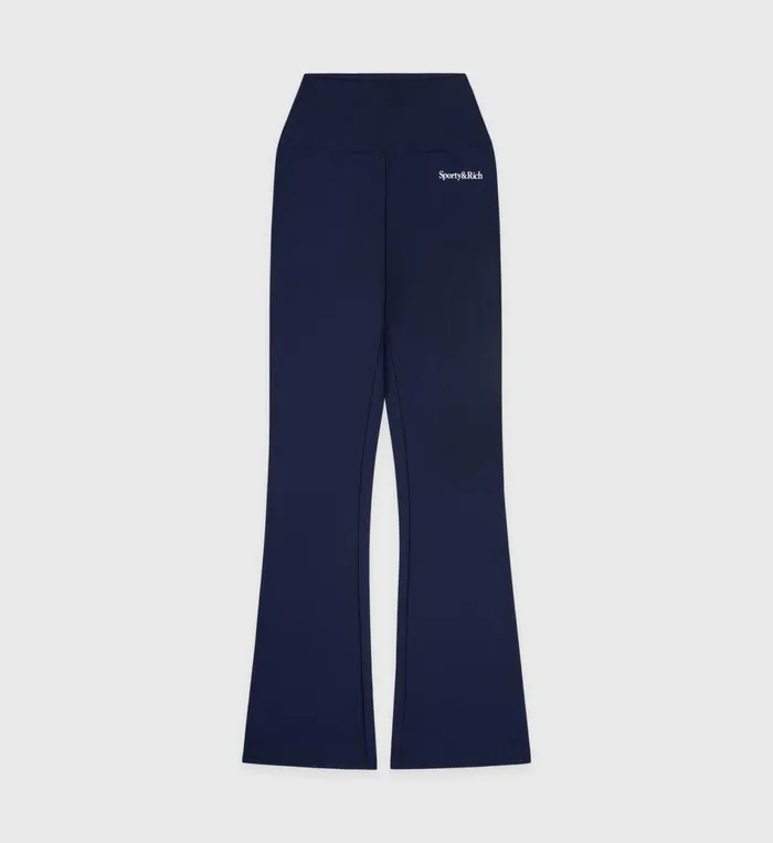 Sporty and Rich Activewear Women Serif Logo Flared Legging 8211 NavyWhite