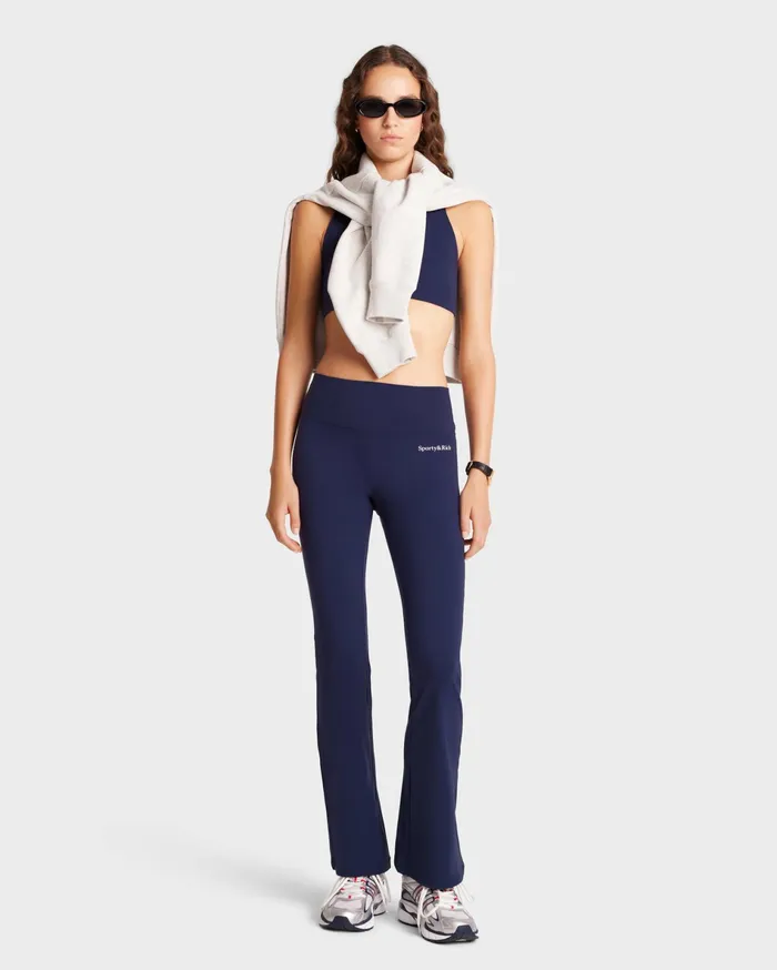 Sporty and Rich Activewear Women Serif Logo Flared Legging 8211 NavyWhite