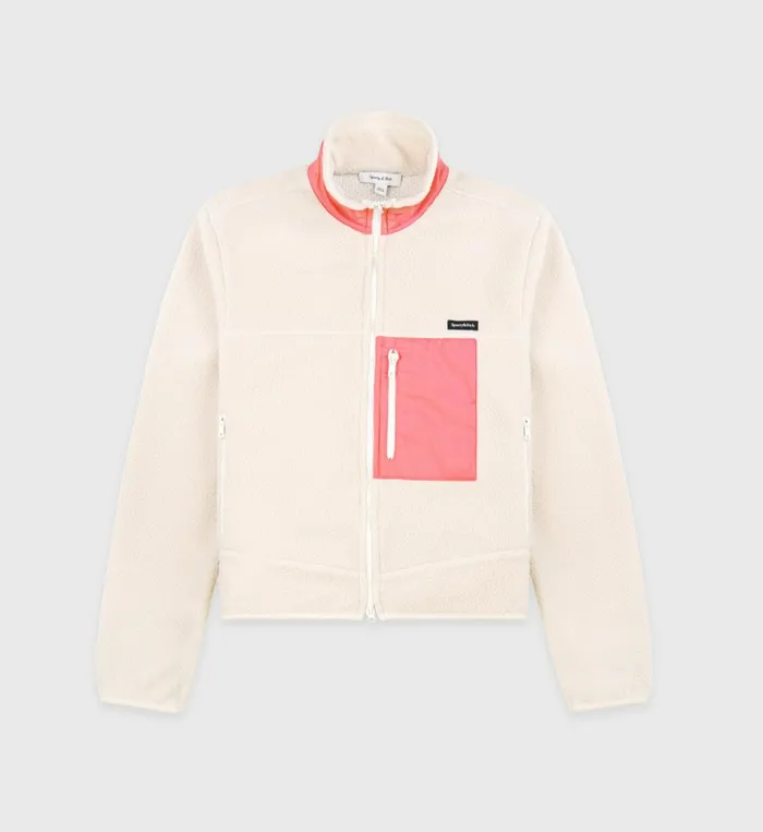 Sporty and Rich Coats Women Zipped Sherpa Jacket 8211 CreamDahlia