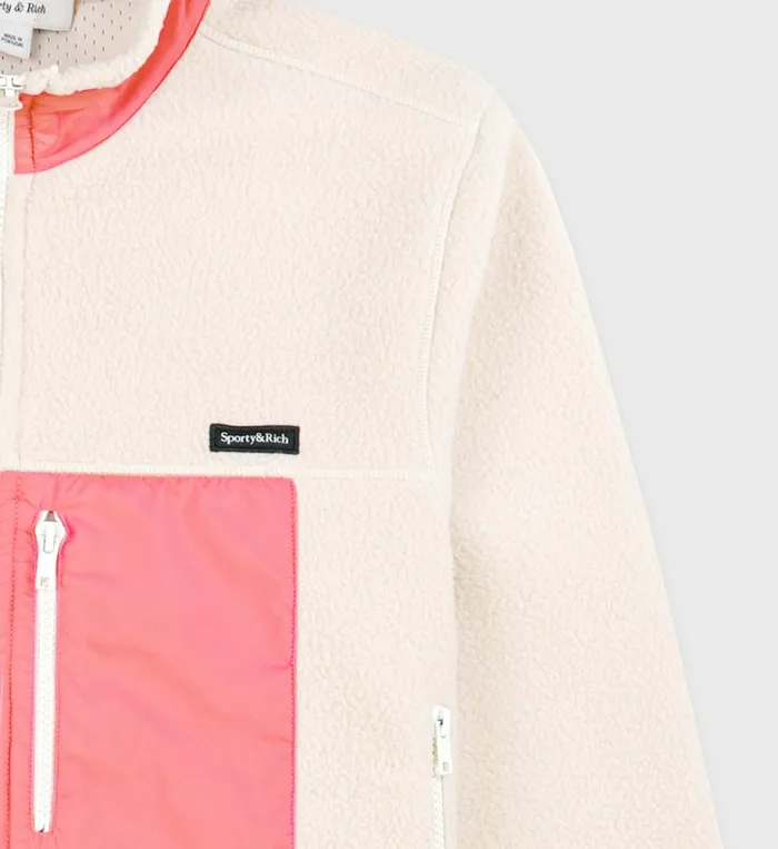 Sporty and Rich Coats Women Zipped Sherpa Jacket 8211 CreamDahlia