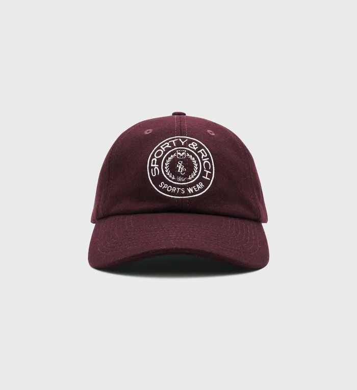 Sporty and Rich Hats Women Connecticut Crest Wool Hat 8211 Merlot