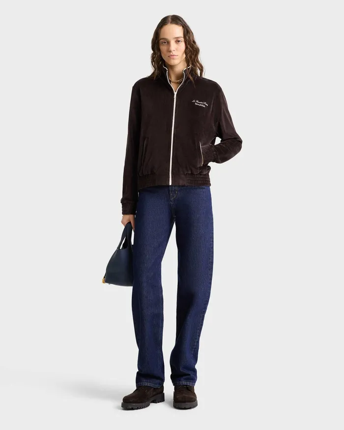 Sporty and Rich Jackets Women Faubourg Velour Track Jacket 8211 ChocolateCream