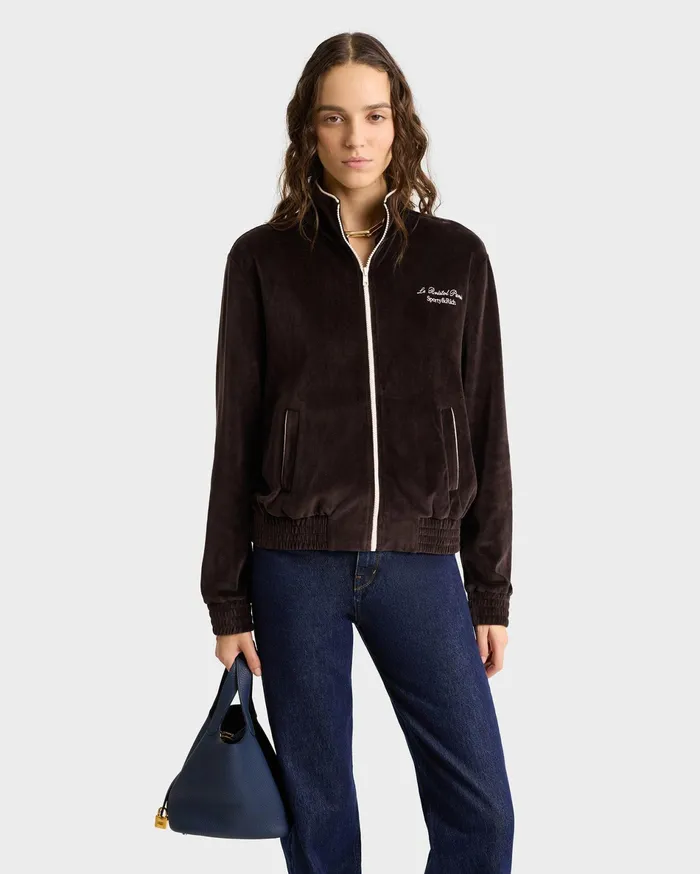 Sporty and Rich Jackets Women Faubourg Velour Track Jacket 8211 ChocolateCream
