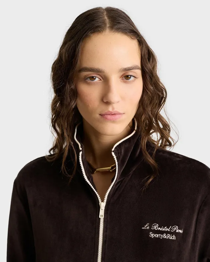Sporty and Rich Jackets Women Faubourg Velour Track Jacket 8211 ChocolateCream