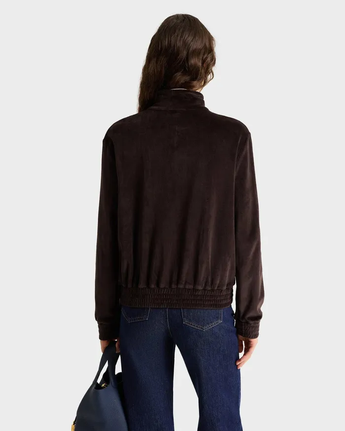 Sporty and Rich Jackets Women Faubourg Velour Track Jacket 8211 ChocolateCream