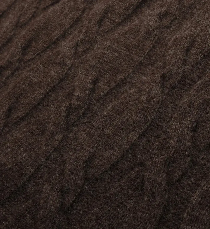 Sporty and Rich Knitwear Women Faubourg Cableknit Wool Cashmere Zip Hoodie 8211 ChocolateCream