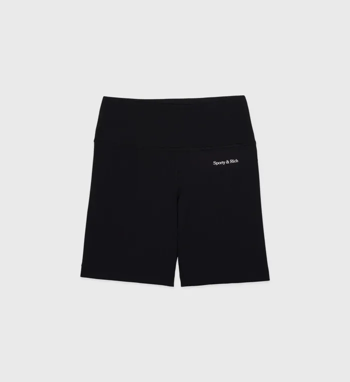 Sporty and Rich Shorts Women Serif Logo Ribbed Biker Short 8211 BlackWhite